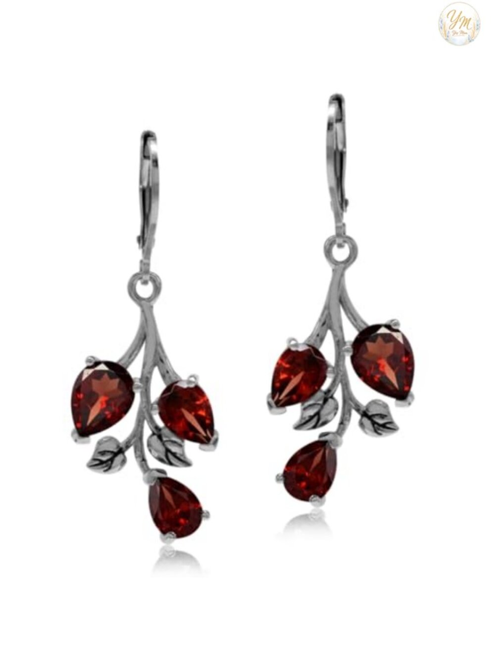 925 Sterling Silver Leaf Leverback Drop Dangle Earrings with Natural Garnet